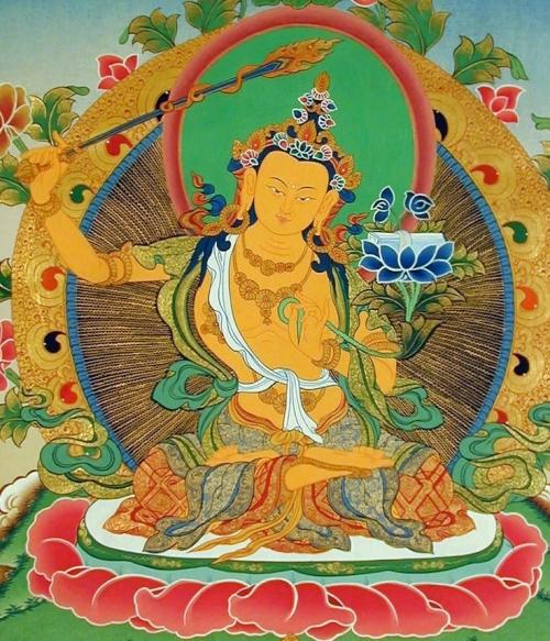 The embodiment of the knowledge and wisdom of all the buddhas, or one of the eight great bodhisattvas.
