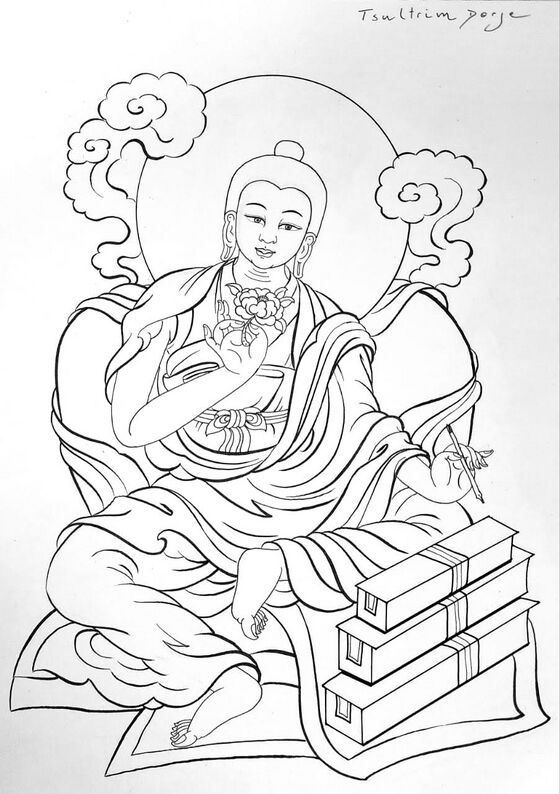 A chödak for four successive cycles of terma revelation: those of Düdjom Lingpa, his son Trülku Drimé Özer, Déwé Dorjé Sera Khandro, and Sönam Déutsen.